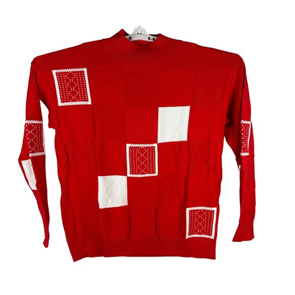 Vintage-Style Red & White Geometric Patterned Sweater Size 3XL - Picture 1 of 5